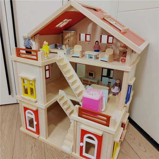 Wooden dollhouse playset with princess villa design