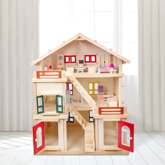 Wooden dollhouse playset with princess villa design