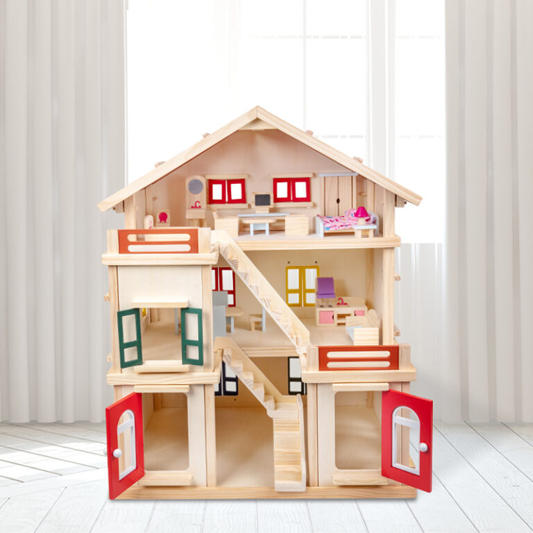 Wooden dollhouse playset with princess villa design