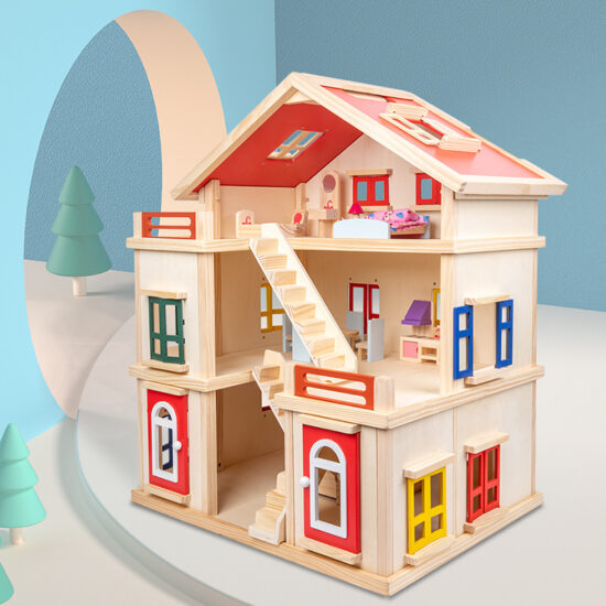Wooden dollhouse playset with princess villa design