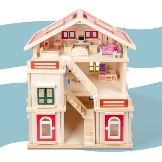 Wooden dollhouse playset with princess villa design