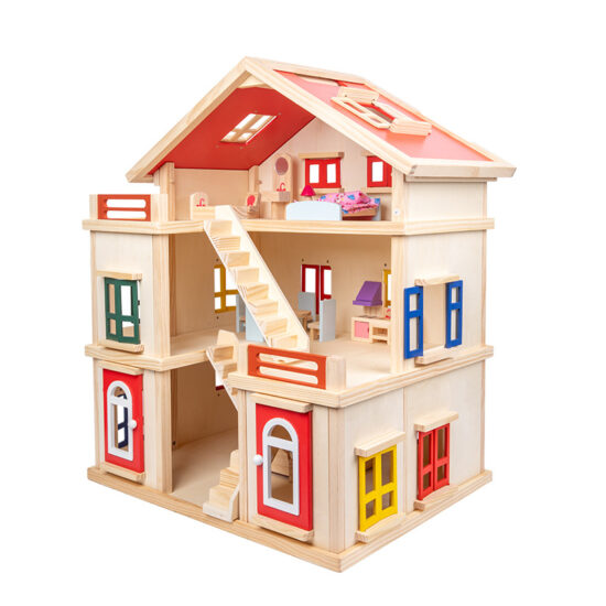 Wooden dollhouse playset with princess villa design