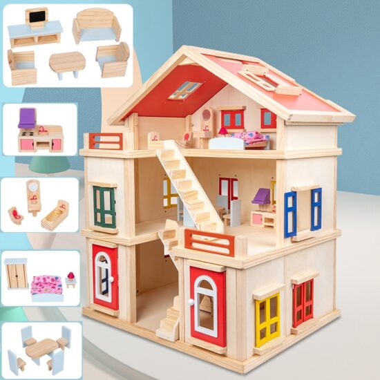 Wooden dollhouse playset with princess villa design