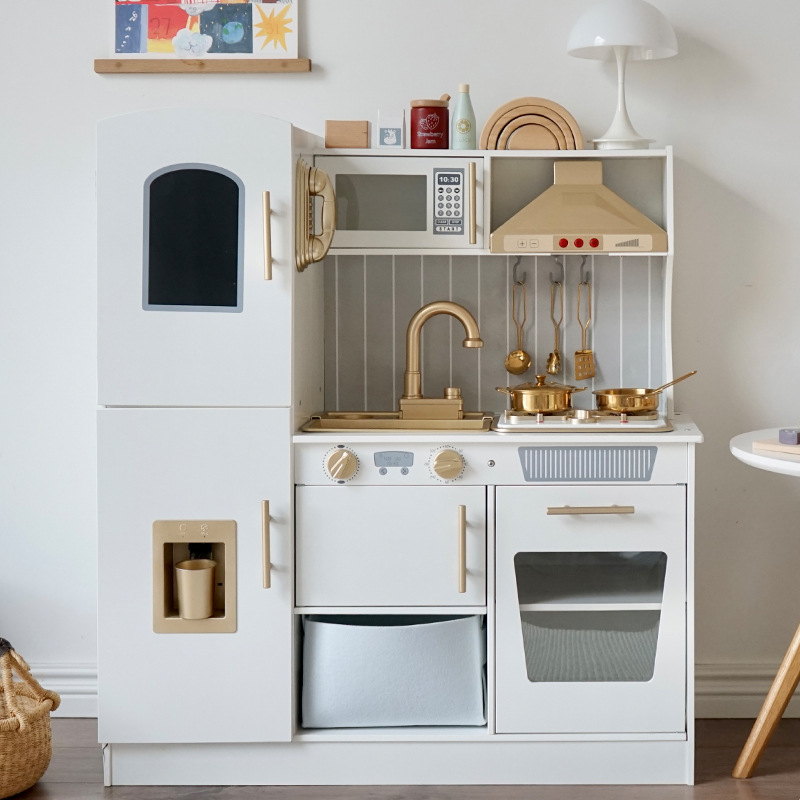 Wooden Golden Kitchen Pretend Play Set for Kids