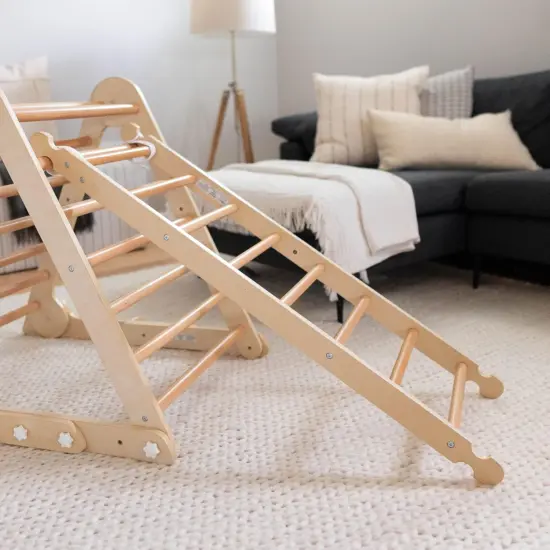 Natural wooden toddler climbing triangle with ladder