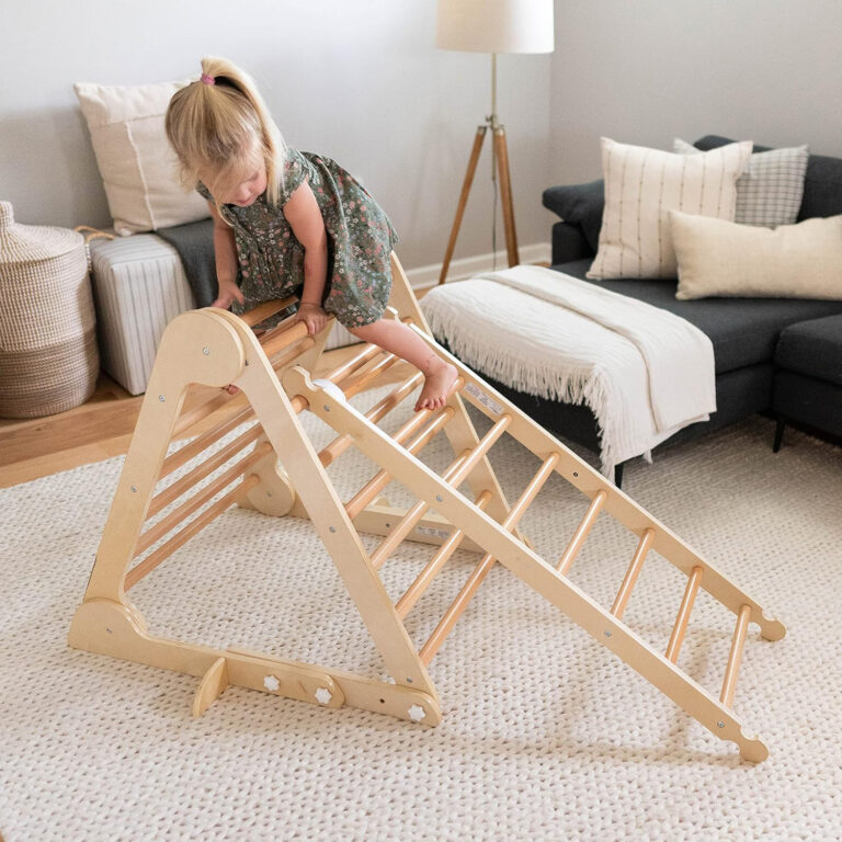 Natural wooden toddler climbing triangle with ladder