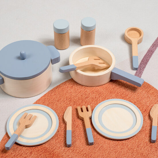 Wooden Pretend Cookware Set for Kids Kitchen Play