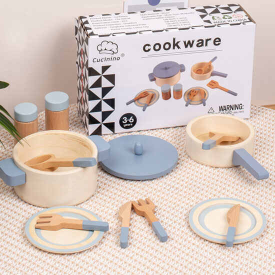 Wooden Pretend Cookware Set for Kids Kitchen Play