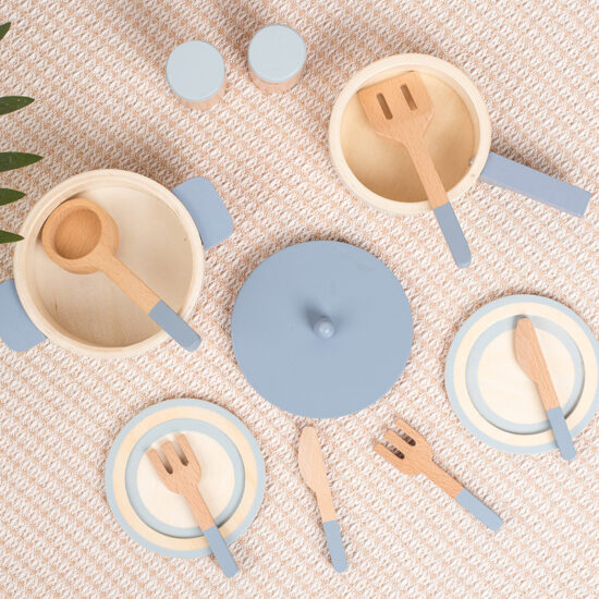 Wooden Pretend Cookware Set for Kids Kitchen Play