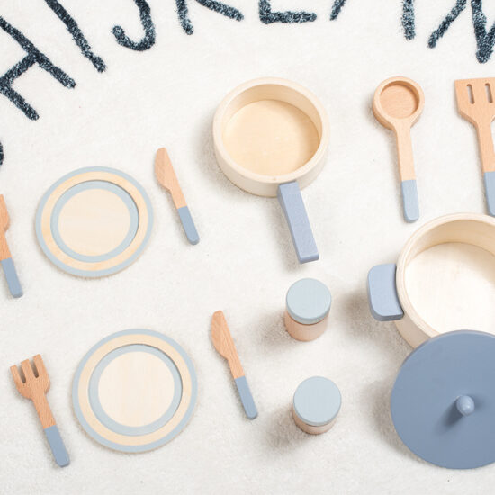 Wooden Pretend Cookware Set for Kids Kitchen Play
