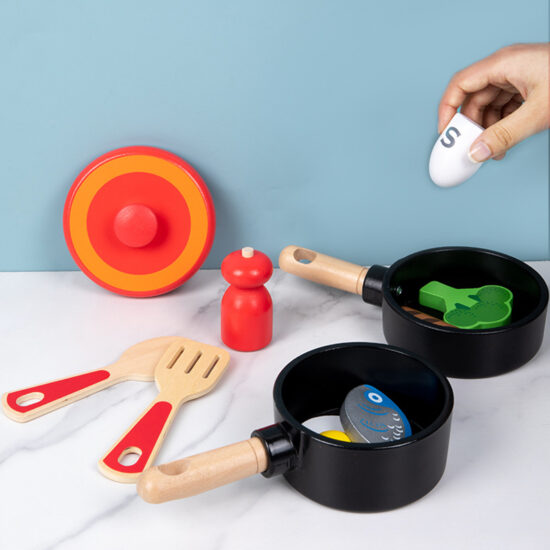 Wooden Pretend Cooking Set for Kids with Kitchen Tools
