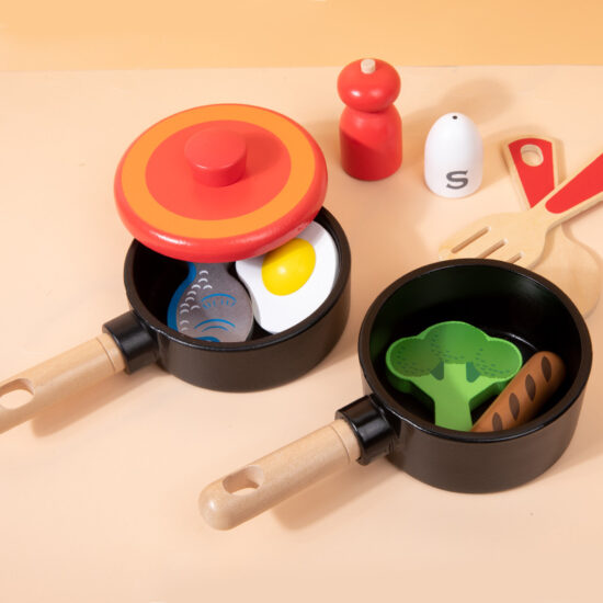 Wooden Pretend Cooking Set for Kids with Kitchen Tools