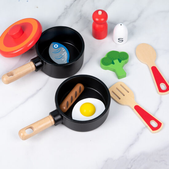Wooden Pretend Cooking Set for Kids with Kitchen Tools