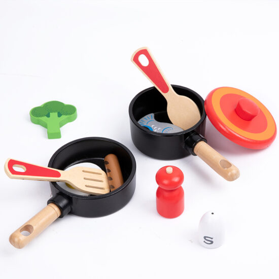 Wooden Pretend Cooking Set for Kids with Kitchen Tools