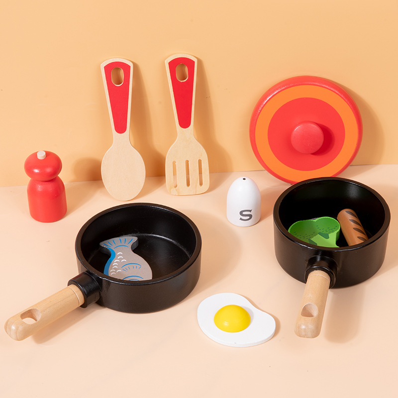 Wooden Pretend Cooking Set for Kids with Kitchen Tools