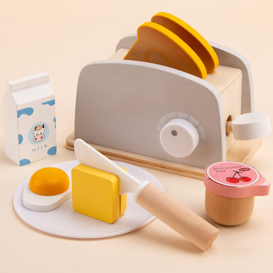 Wooden White Kitchen Toy Set with Toaster, Coffee Maker, Mixer