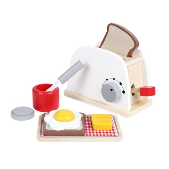 Wooden White Kitchen Toy Set with Toaster, Coffee Maker, Mixer