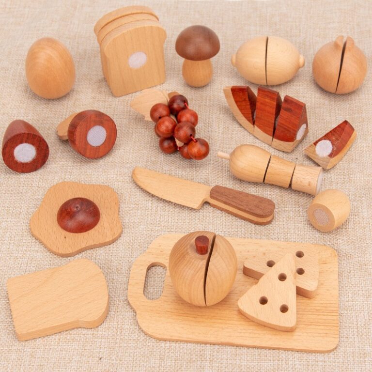 Natural wood fruit and vegetable cutting toy for kids