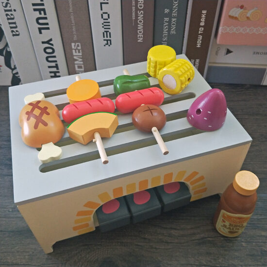 Wooden kids kitchen stove and BBQ playset toy