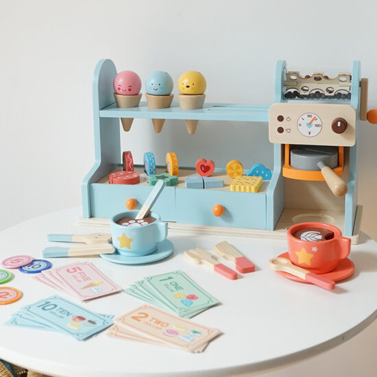 Wooden ice cream and coffee playset for kids