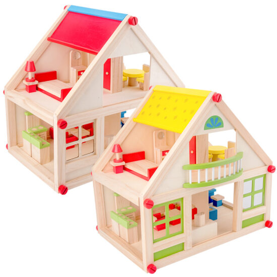 Wooden dollhouse with princess theme for kids pretend play