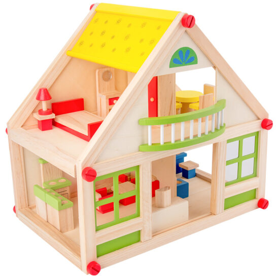 Wooden dollhouse with princess theme for kids pretend play