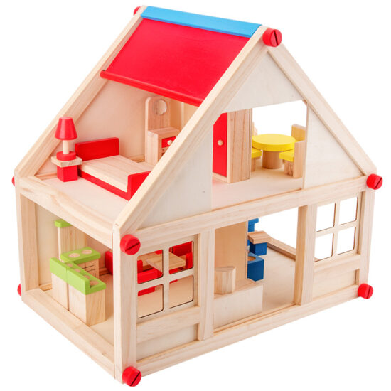 Wooden dollhouse with princess theme for kids pretend play