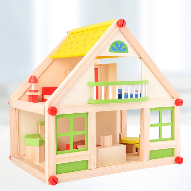 Wooden dollhouse with princess theme for kids pretend play