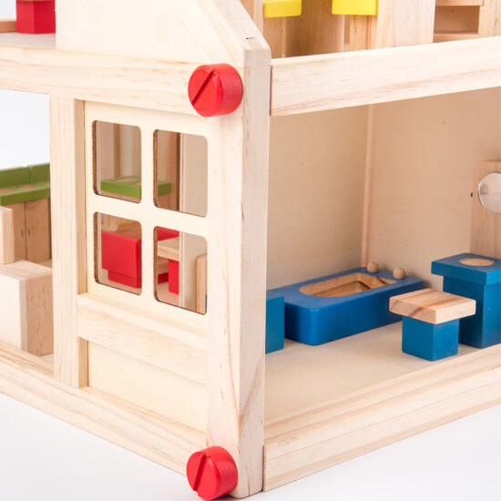Wooden dollhouse with princess theme for kids pretend play