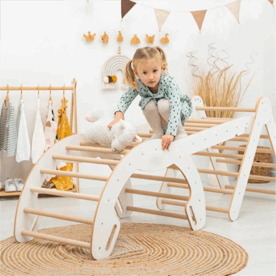 Montessori wooden climbing gym set with pillow for kids