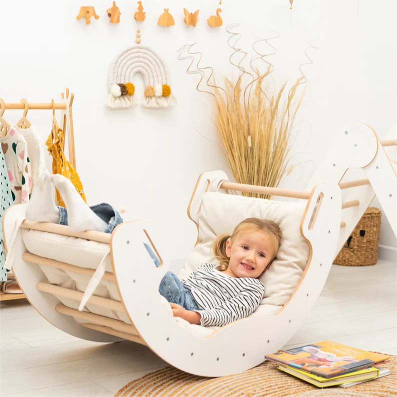 Montessori wooden climbing gym set with pillow for kids