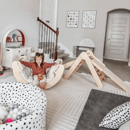 Montessori wooden climbing gym set with pillow for kids