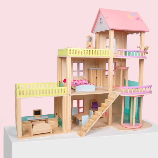 Wooden Dollhouse Villa with Busy Board Features