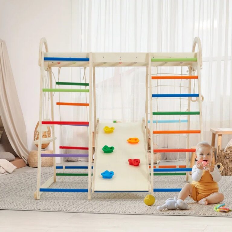 Wooden Toddler Climber with Slide and Monkey Bars