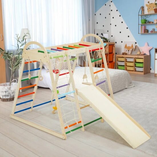Wooden Toddler Climber with Slide and Monkey Bars