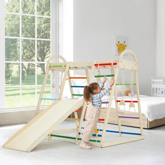 Wooden Toddler Climber with Slide and Monkey Bars