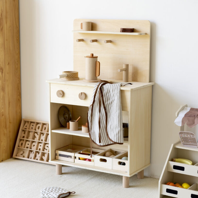 Wooden Pretend Kitchen Play Set for Kids in Natural Finish