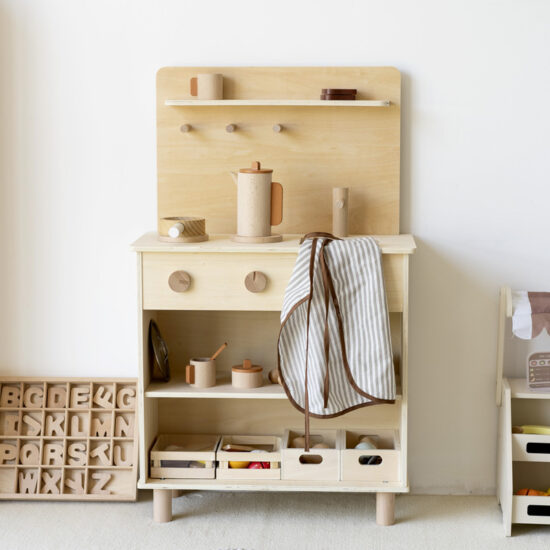 Wooden Pretend Kitchen Play Set for Kids in Natural Finish