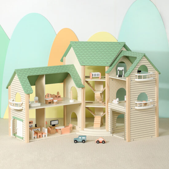 Large Green Dollhouse Villa Toy for Kids