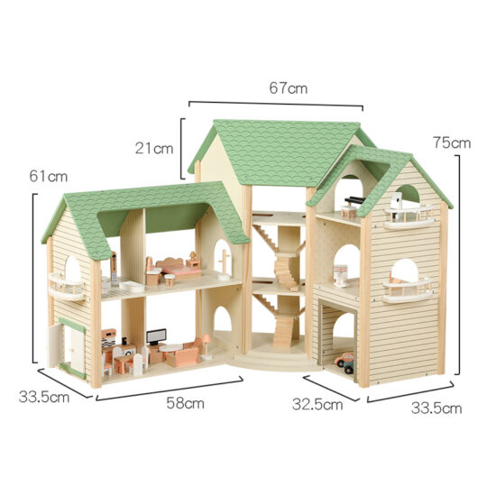 Large Green Dollhouse Villa Toy for Kids