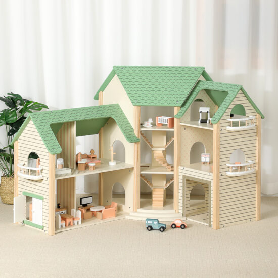Large Green Dollhouse Villa Toy for Kids