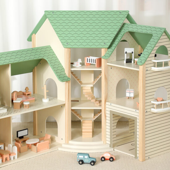 Large Green Dollhouse Villa Toy for Kids