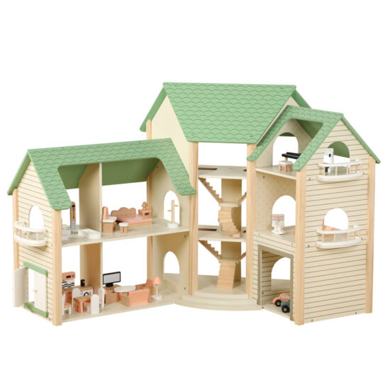 Large Green Dollhouse Villa Toy for Kids