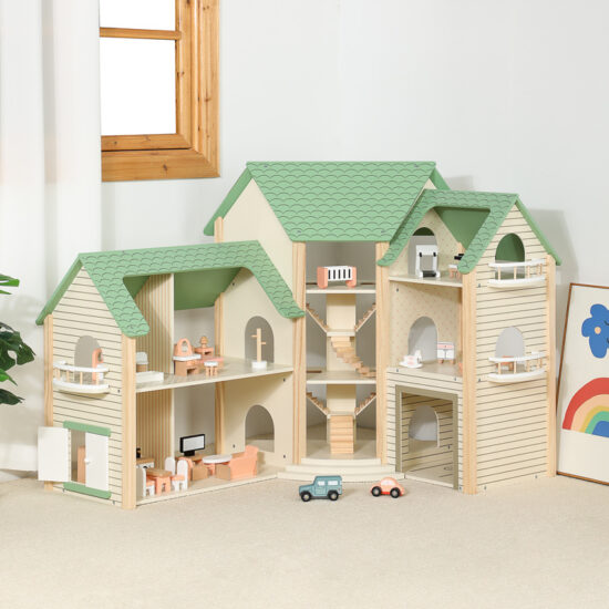 Large Green Dollhouse Villa Toy for Kids