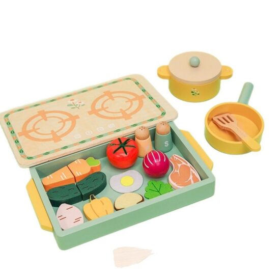 Wooden kitchen playset with cake cutting toy for girls