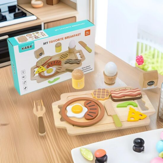 Wooden kitchen playset with cake cutting toy for girls