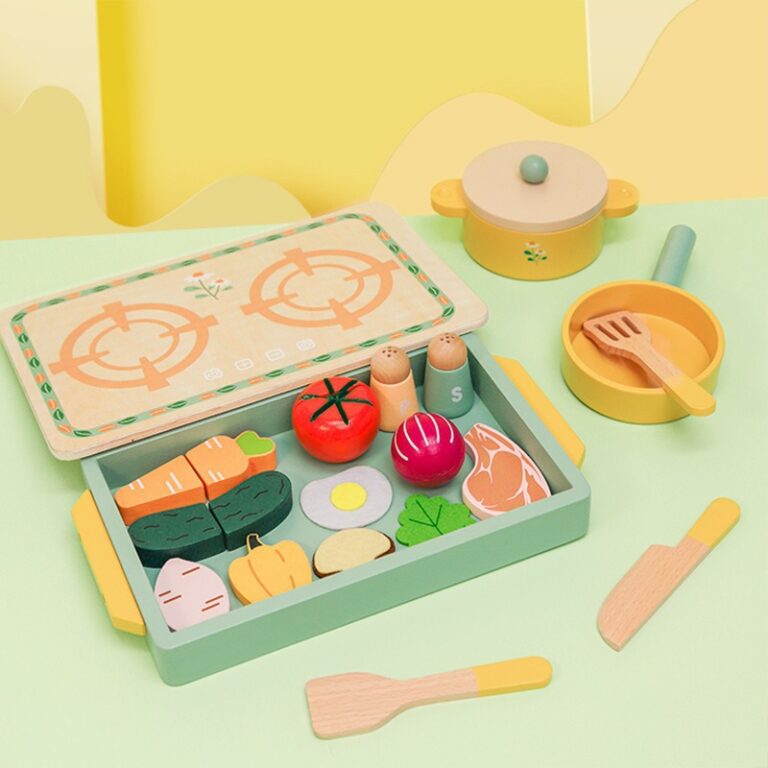 Wooden kitchen playset with cake cutting toy for girls