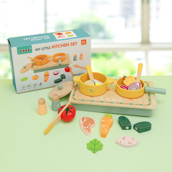 Wooden kitchen playset with cake cutting toy for girls