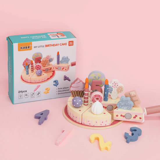 Wooden kitchen playset with cake cutting toy for girls
