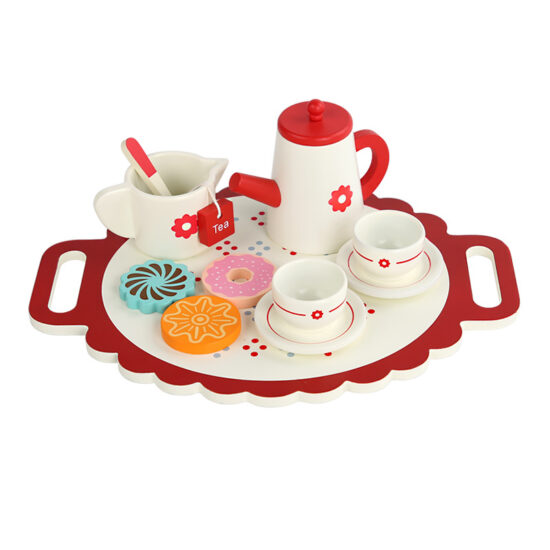 Wooden kids tea set with toaster and coffee machine